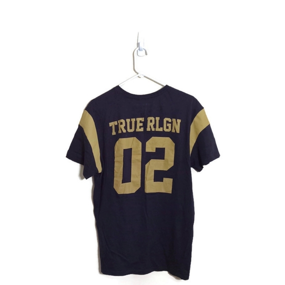 True Religion Men Navy Graphic Print Union Crew Short Sleeve T-Shirt Sz Large - Picture 2 of 6